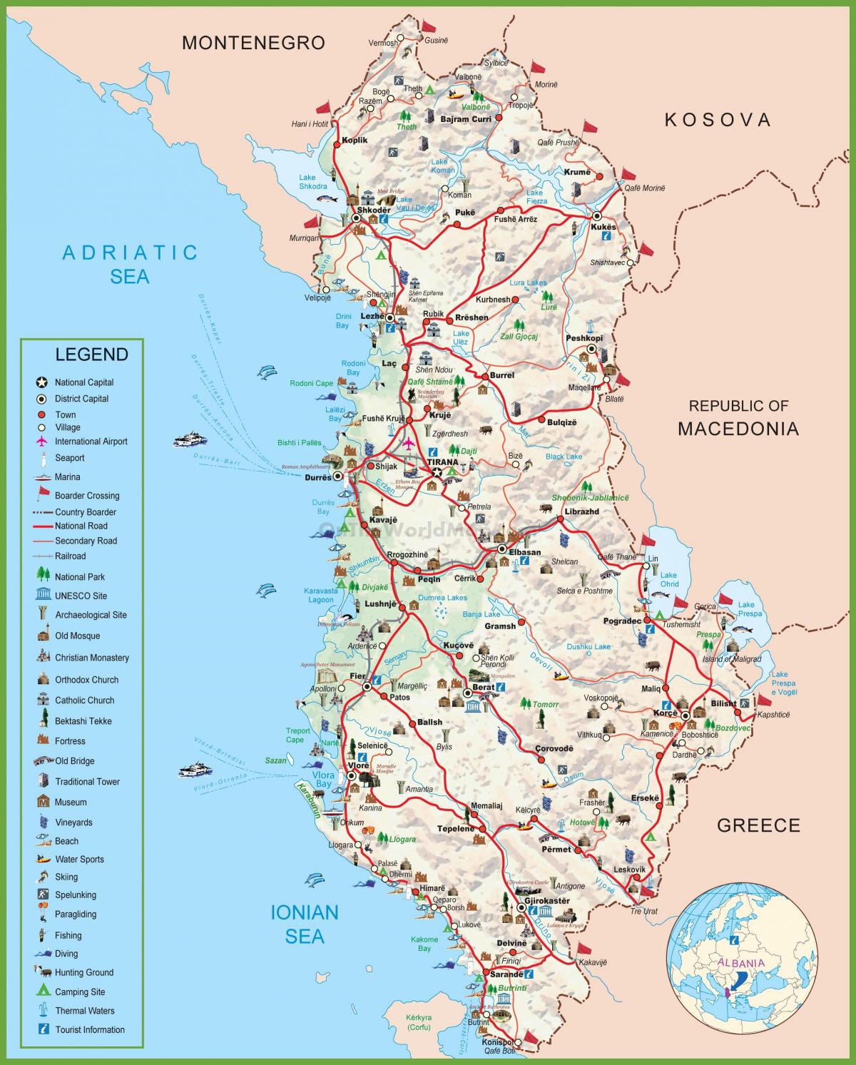 mapa da Albânia turísticas