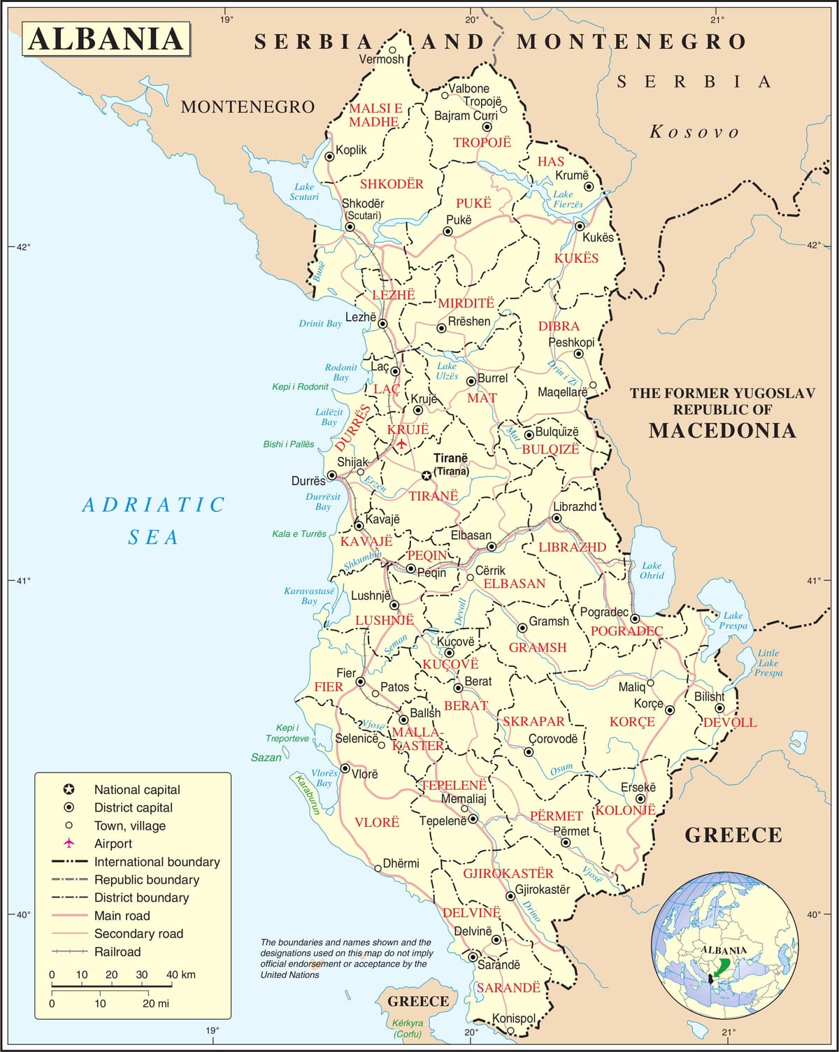 mapa da Albânia com cidades