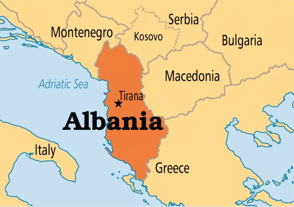 mapa mostrando a Albânia