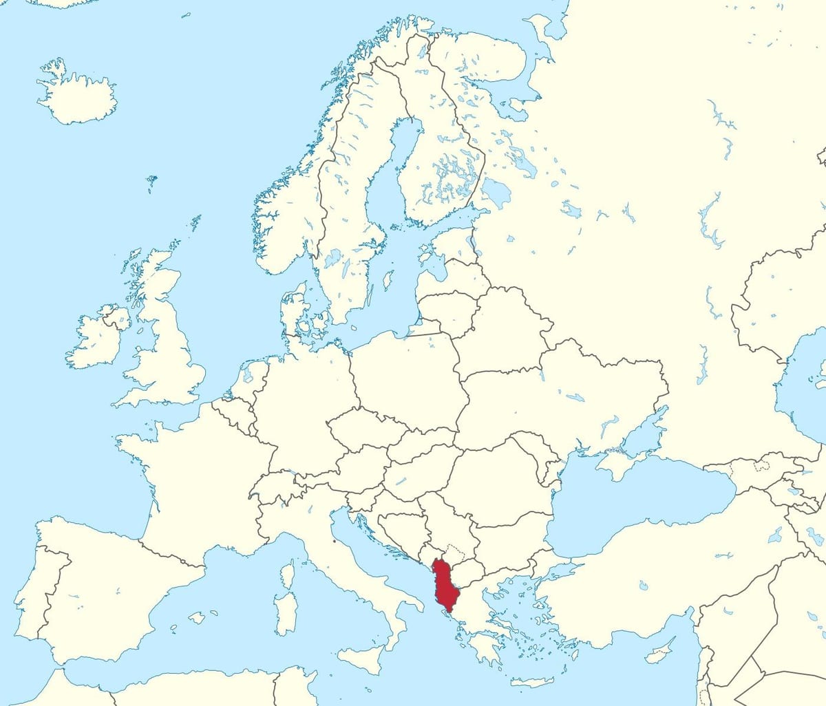 mapa da Albânia europeia
