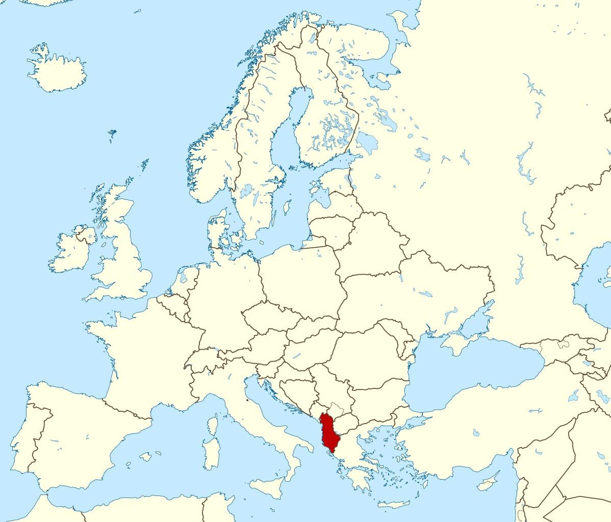 mapa mostrando a Albânia