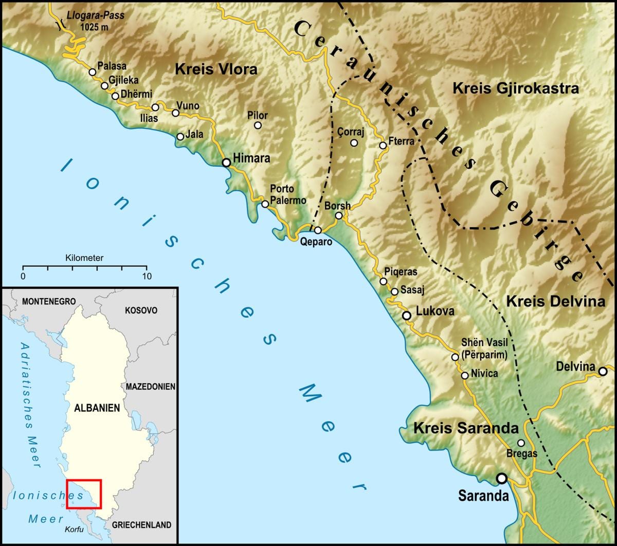 mapa da riviera albanês