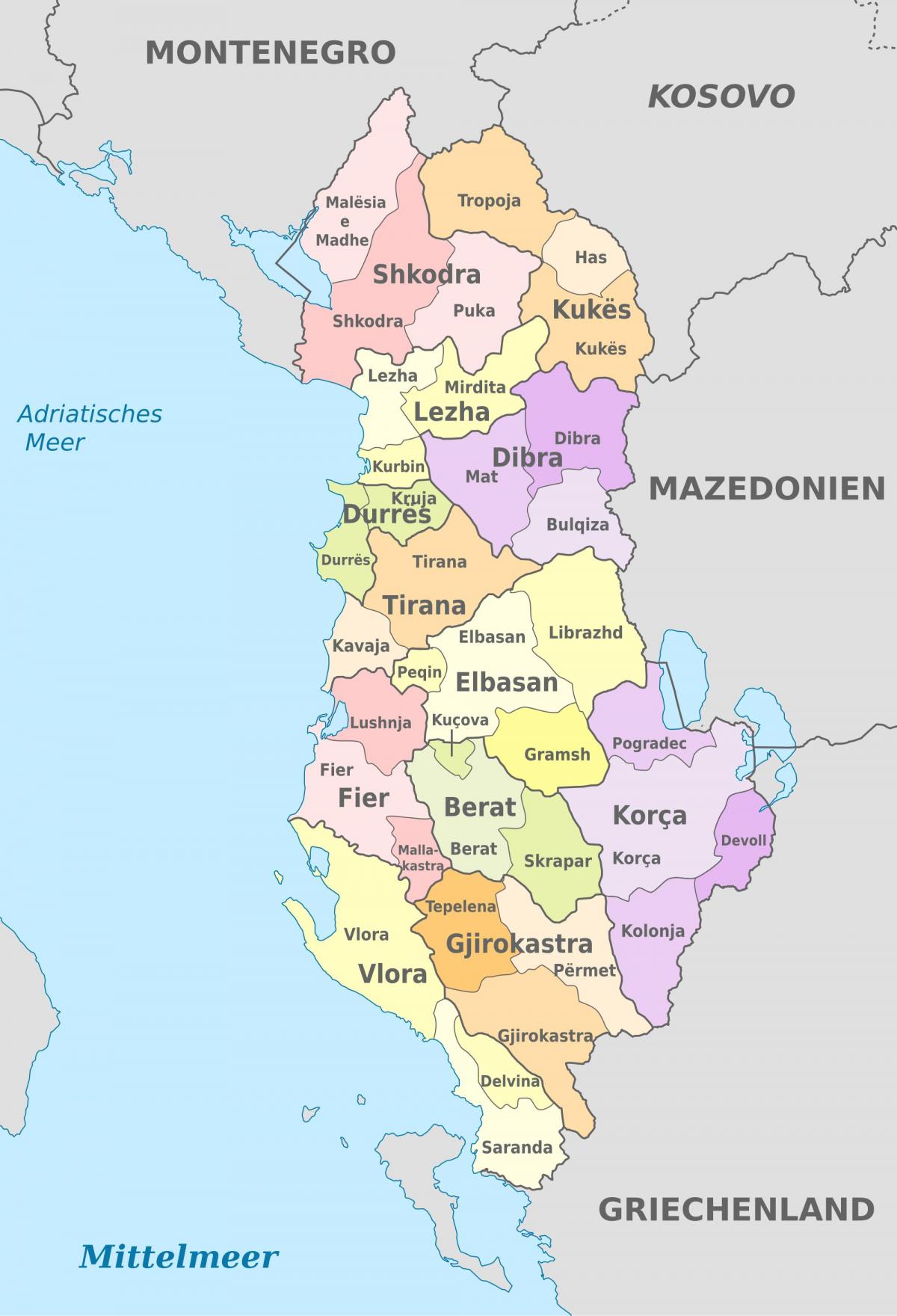 mapa político da Albânia