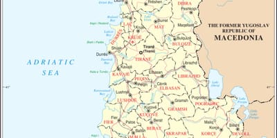 Mapa da Albânia com cidades