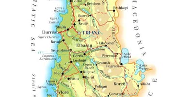 Mapa físico, mapa da Albânia